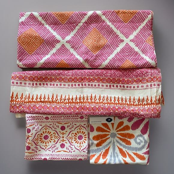 John Robshaw Textiles Linen Blend Hand Printed India Pink Orange Fabric Sample - Picture 4 of 4